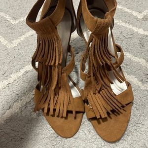 Brown Leather suede fringe heels